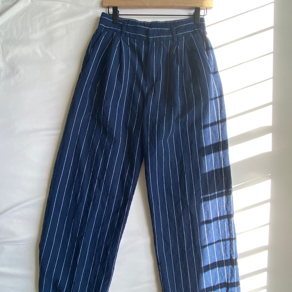 Navy Pinstripe Linen Trouser